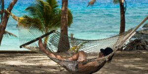 professional woman relaxing in nature with laptop