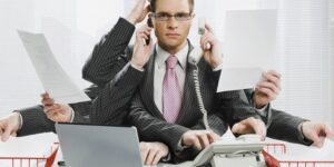 modern parents multitasking with technology and children at home