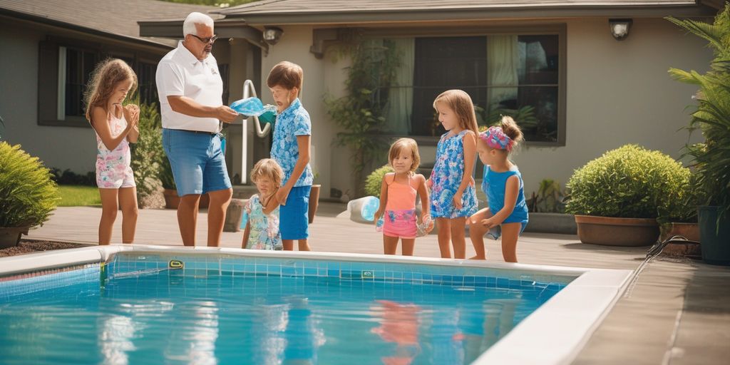 children learning pool safety with parents