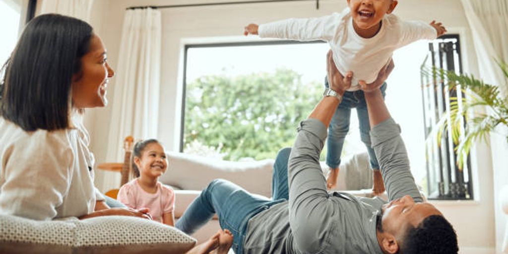 happy family in a cozy home, wellness, healthy living