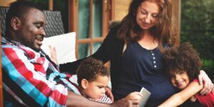 happy family spending time together at home or outdoors