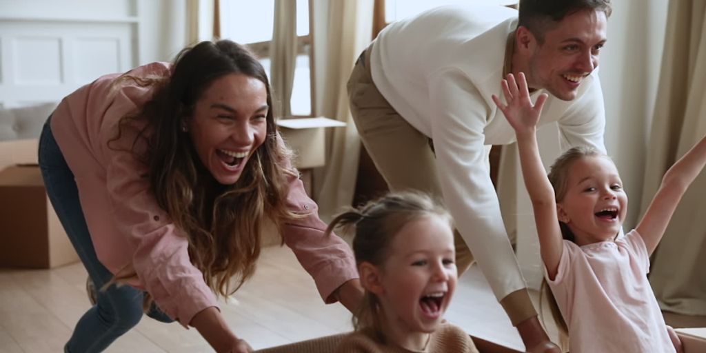 happy family in a cozy home setting