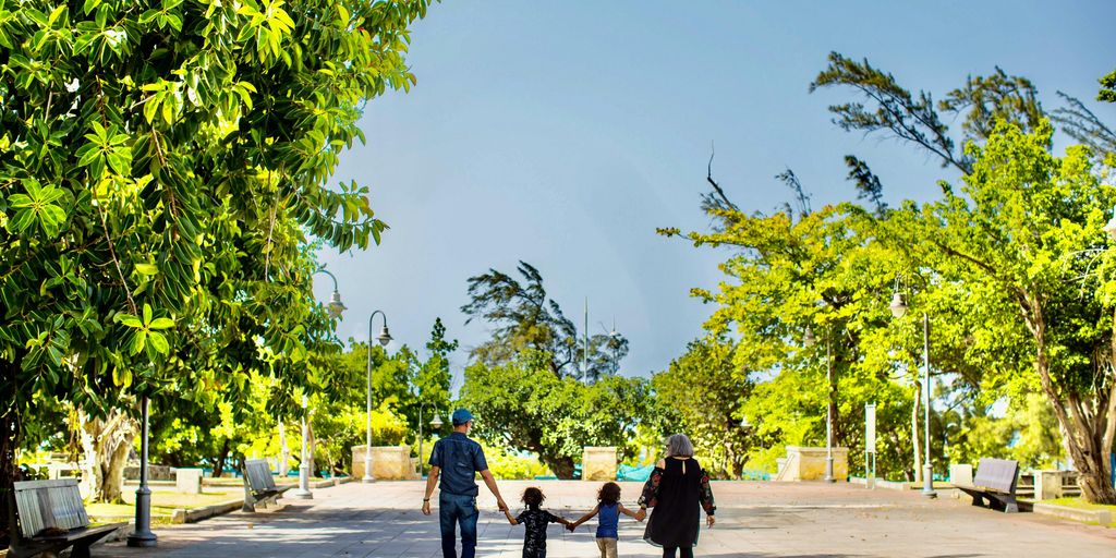 happy family playing together in a park