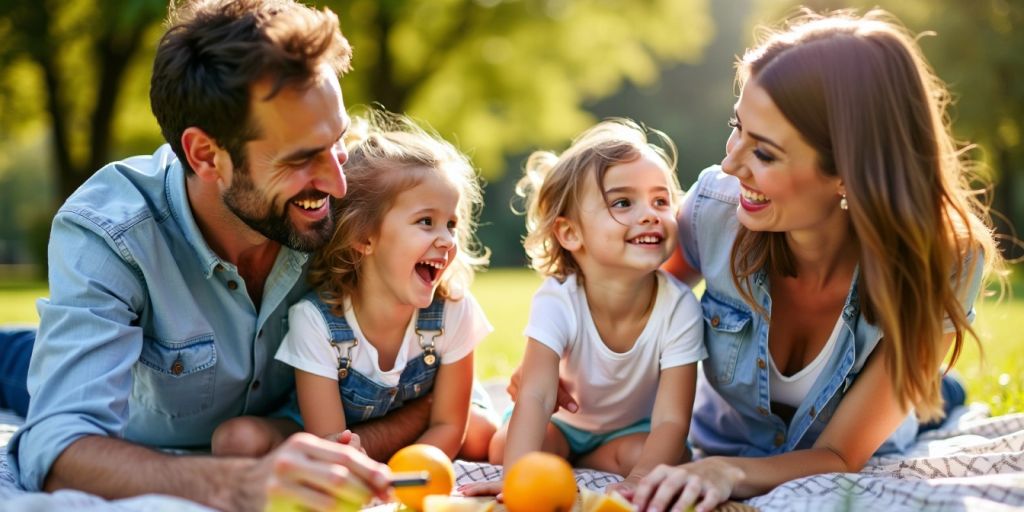 Family having a picnic in a sunny park