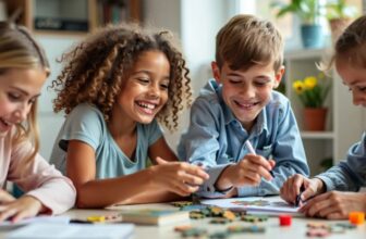 Family doing educational activities at home