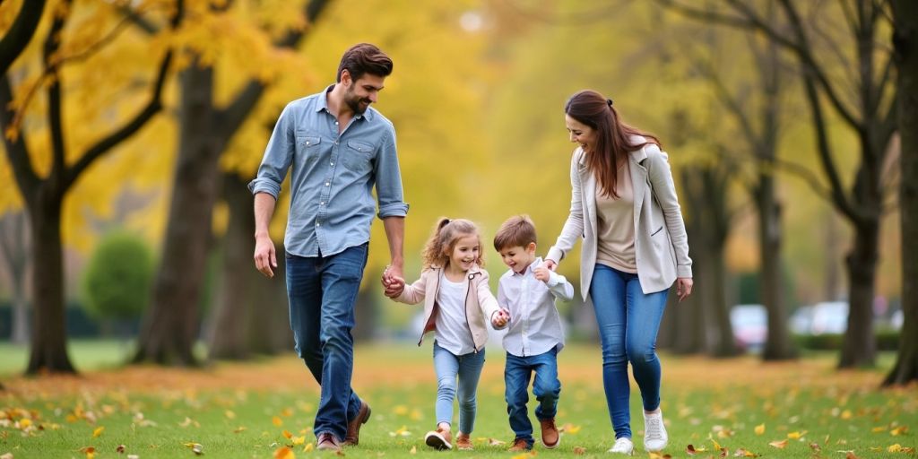 Parents guiding children in a park