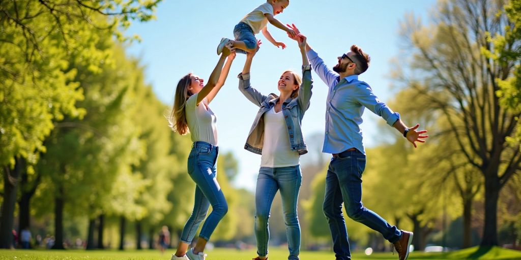 Happy family playing in the park