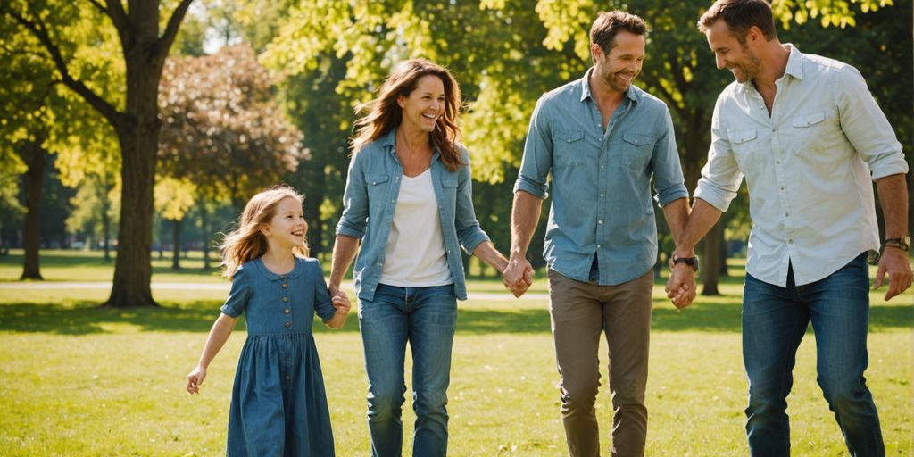 Happy family enjoying time in a park.