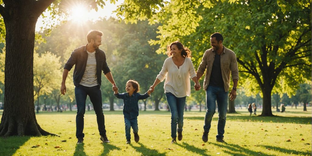 Happy family playing in a park